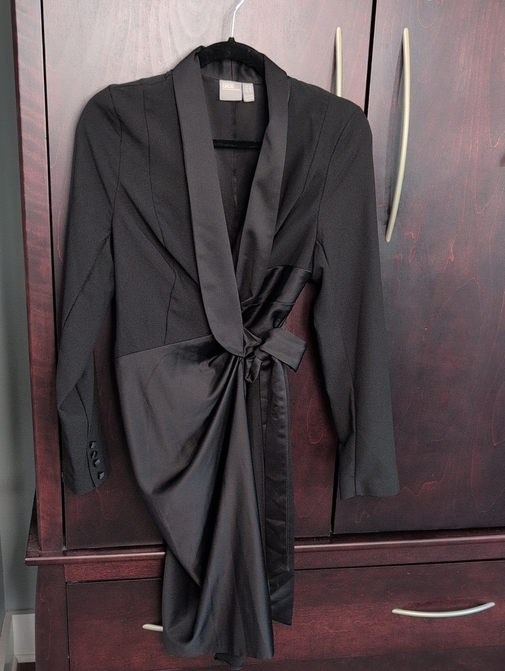 Asos Black Satin-Trim Wrap Blazer Mini Dress 8